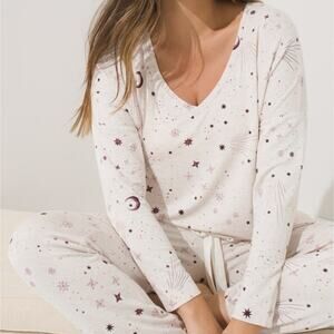 Soma Star Print Terry Long Sleeve Shorts Pajama Set XXL